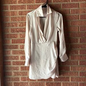 Vintage Charm Cream Deep V Neck Mini Dress Size Small